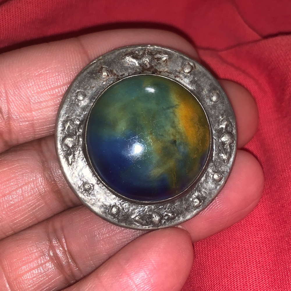 Vintage Silver and Multicolour Stone like Brooch unisex